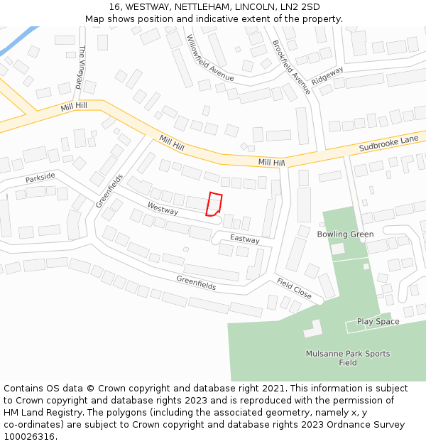 16, WESTWAY, NETTLEHAM, LINCOLN, LN2 2SD: Location map and indicative extent of plot