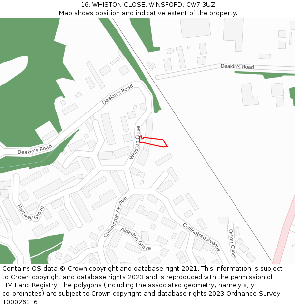 16, WHISTON CLOSE, WINSFORD, CW7 3UZ: Location map and indicative extent of plot