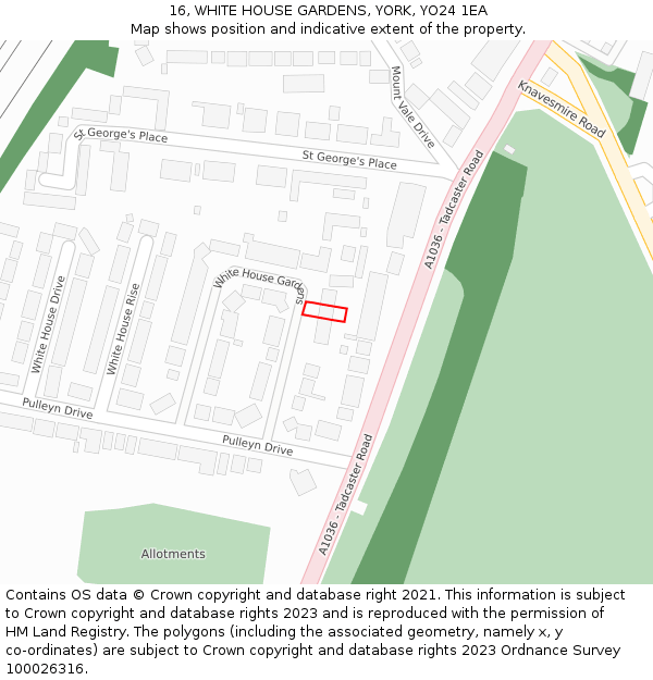 16, WHITE HOUSE GARDENS, YORK, YO24 1EA: Location map and indicative extent of plot
