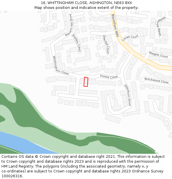 16, WHITTINGHAM CLOSE, ASHINGTON, NE63 8XX: Location map and indicative extent of plot
