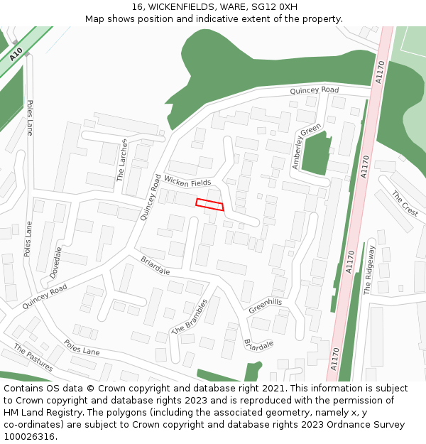 16, WICKENFIELDS, WARE, SG12 0XH: Location map and indicative extent of plot