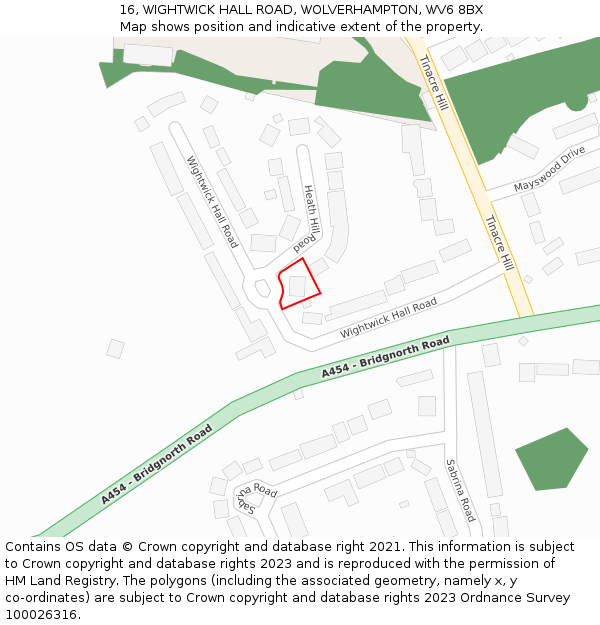 16, WIGHTWICK HALL ROAD, WOLVERHAMPTON, WV6 8BX: Location map and indicative extent of plot