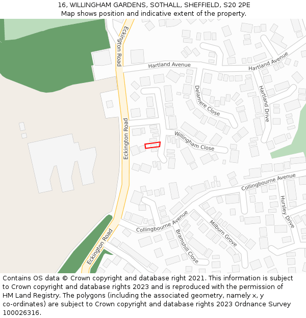 16, WILLINGHAM GARDENS, SOTHALL, SHEFFIELD, S20 2PE: Location map and indicative extent of plot