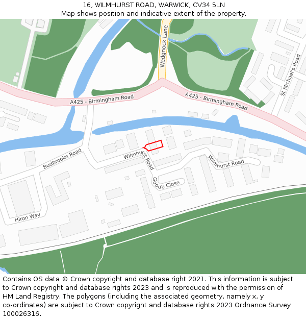 16, WILMHURST ROAD, WARWICK, CV34 5LN: Location map and indicative extent of plot