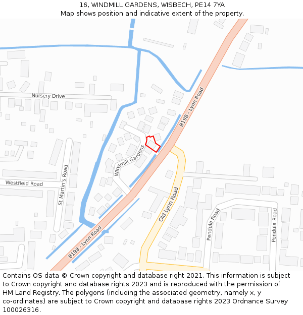 16, WINDMILL GARDENS, WISBECH, PE14 7YA: Location map and indicative extent of plot