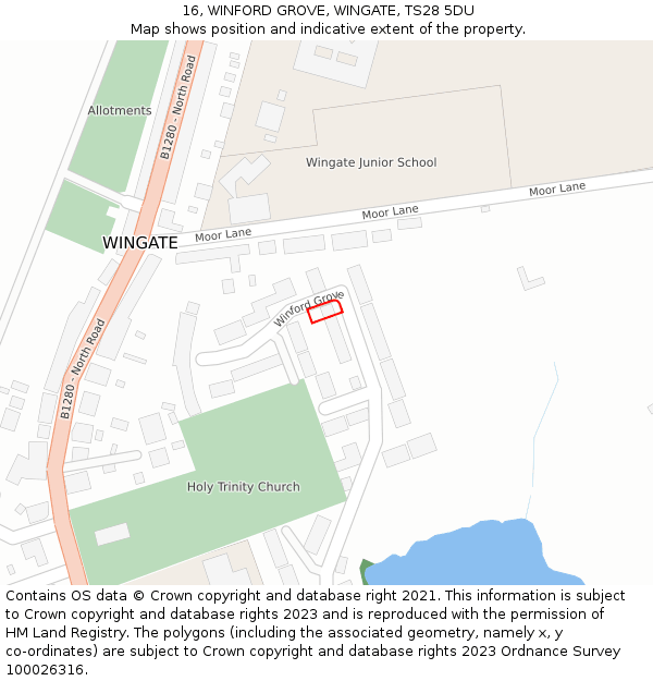 16, WINFORD GROVE, WINGATE, TS28 5DU: Location map and indicative extent of plot