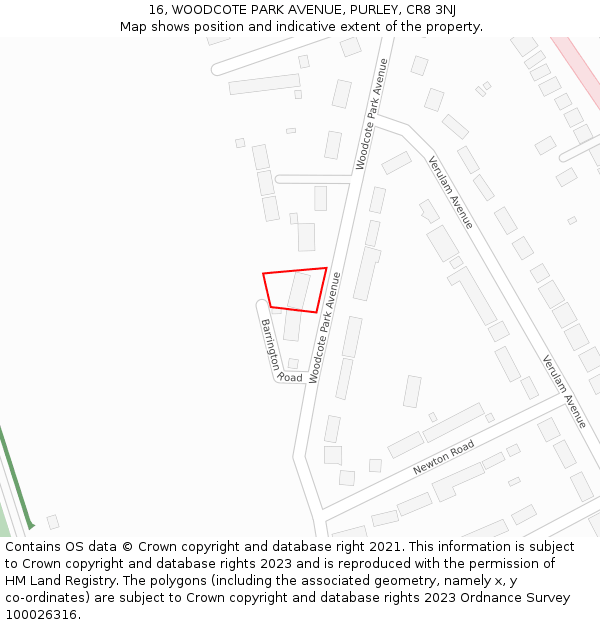 16, WOODCOTE PARK AVENUE, PURLEY, CR8 3NJ: Location map and indicative extent of plot