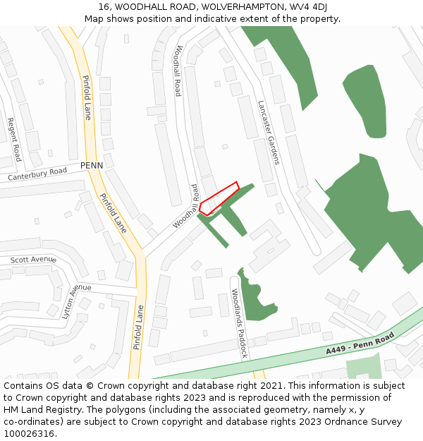 16, WOODHALL ROAD, WOLVERHAMPTON, WV4 4DJ: Location map and indicative extent of plot