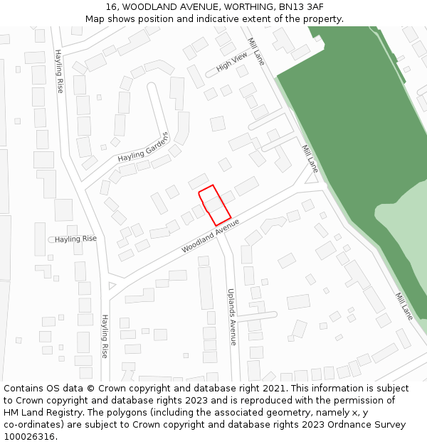16, WOODLAND AVENUE, WORTHING, BN13 3AF: Location map and indicative extent of plot