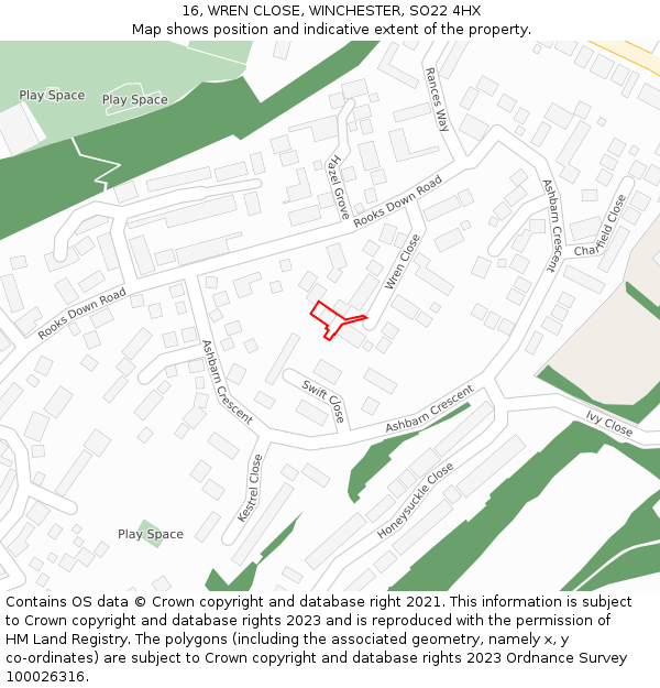 16, WREN CLOSE, WINCHESTER, SO22 4HX: Location map and indicative extent of plot