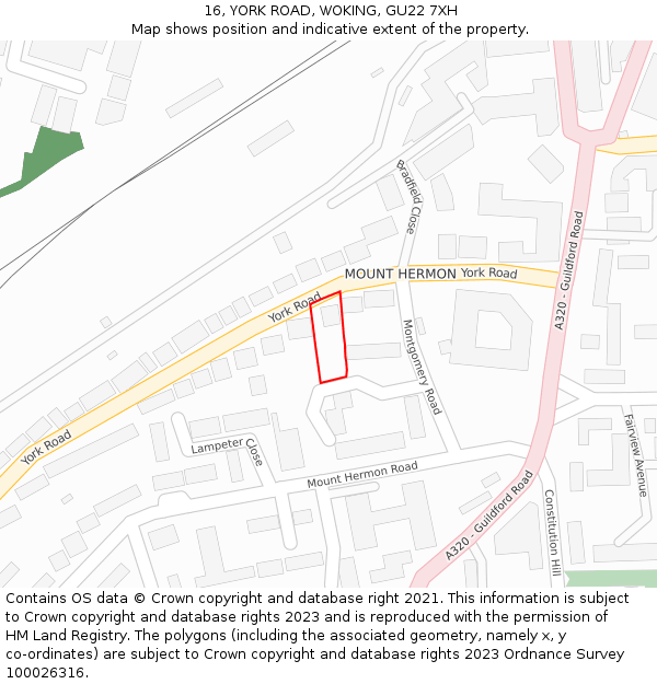 16, YORK ROAD, WOKING, GU22 7XH: Location map and indicative extent of plot