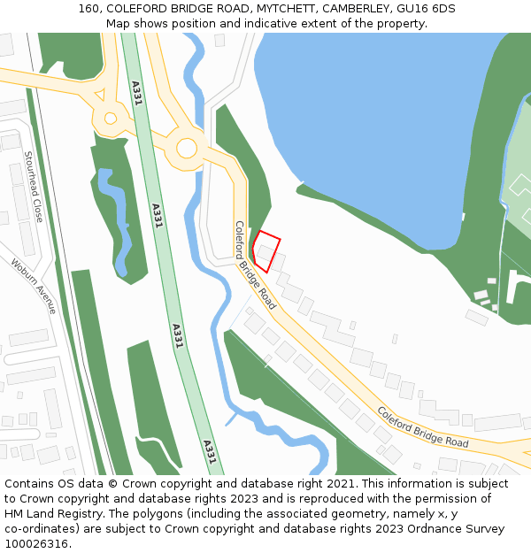 160, COLEFORD BRIDGE ROAD, MYTCHETT, CAMBERLEY, GU16 6DS: Location map and indicative extent of plot