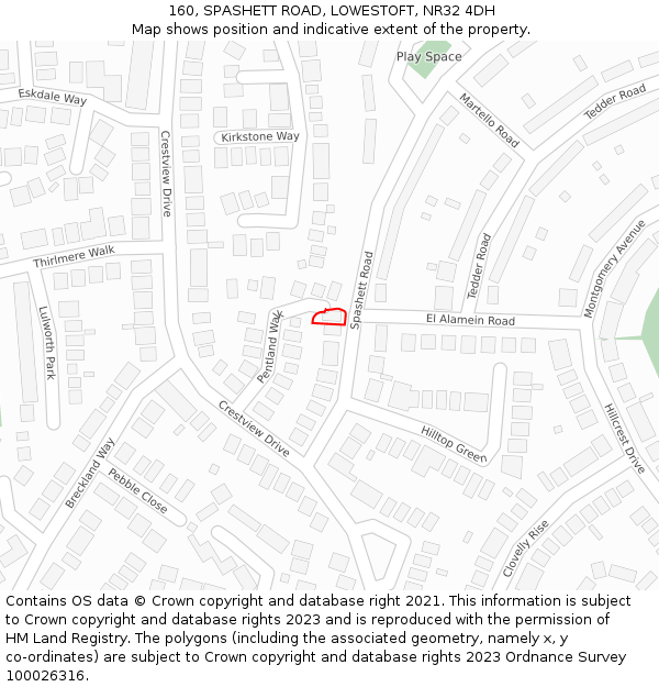 160, SPASHETT ROAD, LOWESTOFT, NR32 4DH: Location map and indicative extent of plot