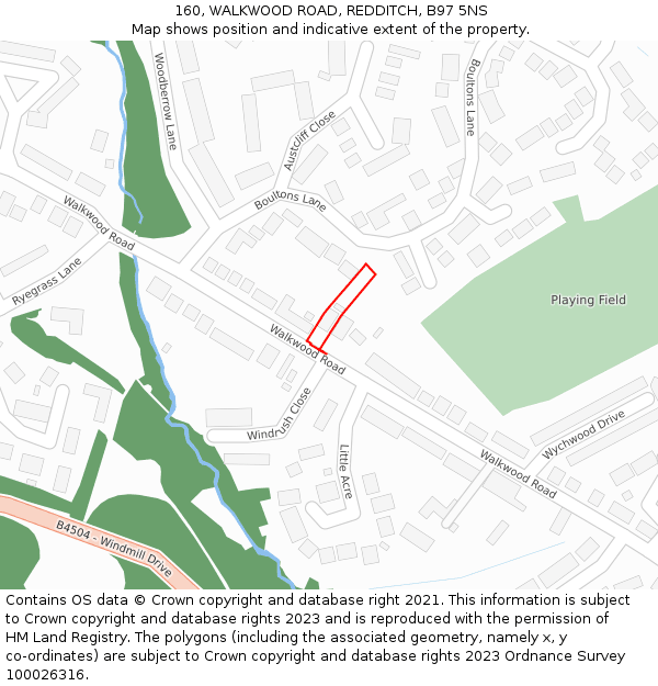 160, WALKWOOD ROAD, REDDITCH, B97 5NS: Location map and indicative extent of plot