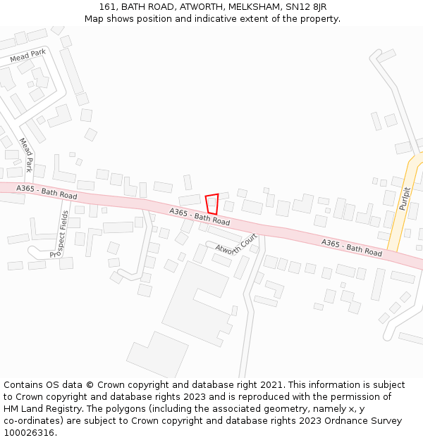 161, BATH ROAD, ATWORTH, MELKSHAM, SN12 8JR: Location map and indicative extent of plot