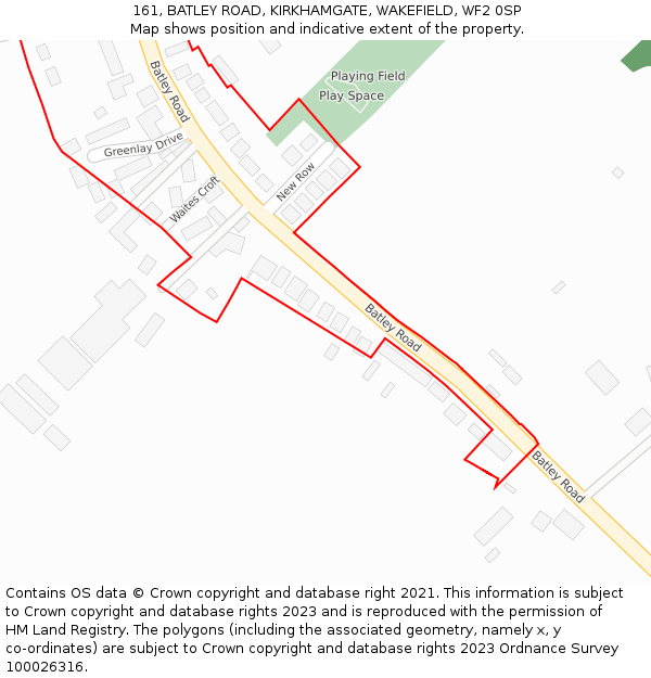 161, BATLEY ROAD, KIRKHAMGATE, WAKEFIELD, WF2 0SP: Location map and indicative extent of plot