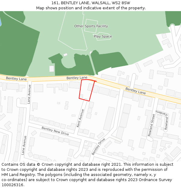 161, BENTLEY LANE, WALSALL, WS2 8SW: Location map and indicative extent of plot