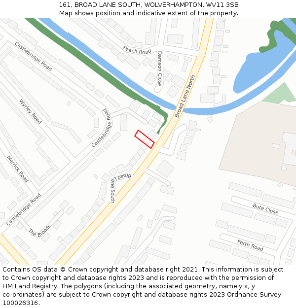 161, BROAD LANE SOUTH, WOLVERHAMPTON, WV11 3SB: Location map and indicative extent of plot