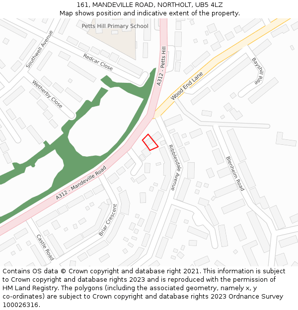 161, MANDEVILLE ROAD, NORTHOLT, UB5 4LZ: Location map and indicative extent of plot