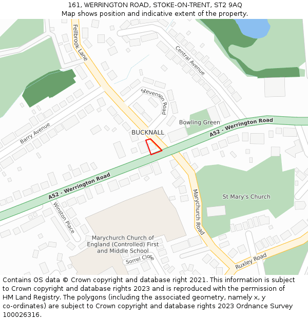 161, WERRINGTON ROAD, STOKE-ON-TRENT, ST2 9AQ: Location map and indicative extent of plot