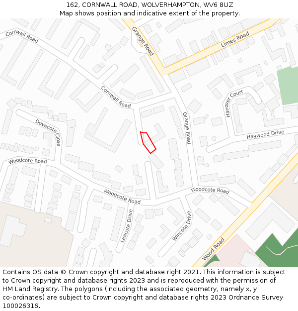 162, CORNWALL ROAD, WOLVERHAMPTON, WV6 8UZ: Location map and indicative extent of plot