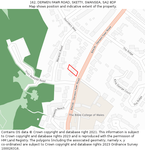 162, DERWEN FAWR ROAD, SKETTY, SWANSEA, SA2 8DP: Location map and indicative extent of plot