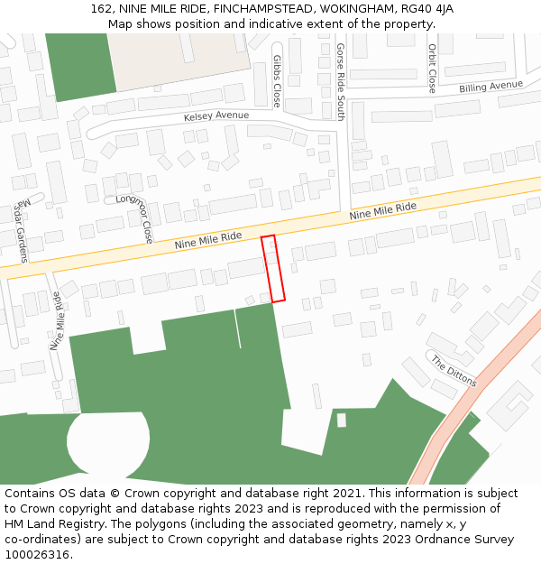 162, NINE MILE RIDE, FINCHAMPSTEAD, WOKINGHAM, RG40 4JA: Location map and indicative extent of plot