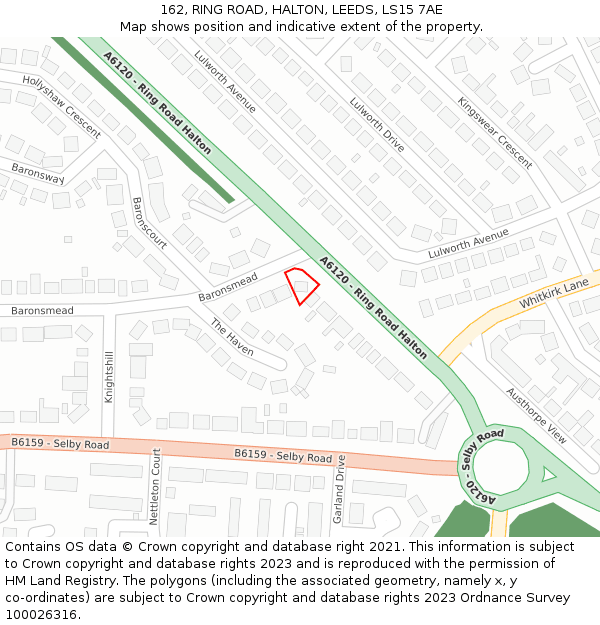 162, RING ROAD, HALTON, LEEDS, LS15 7AE: Location map and indicative extent of plot