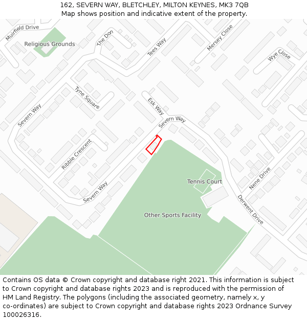 162, SEVERN WAY, BLETCHLEY, MILTON KEYNES, MK3 7QB: Location map and indicative extent of plot