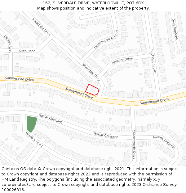 162, SILVERDALE DRIVE, WATERLOOVILLE, PO7 6DX: Location map and indicative extent of plot