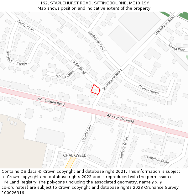 162, STAPLEHURST ROAD, SITTINGBOURNE, ME10 1SY: Location map and indicative extent of plot