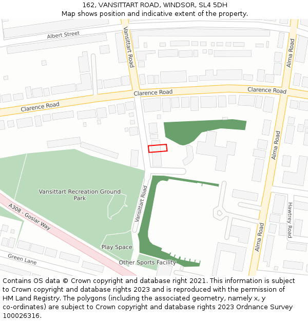 162, VANSITTART ROAD, WINDSOR, SL4 5DH: Location map and indicative extent of plot