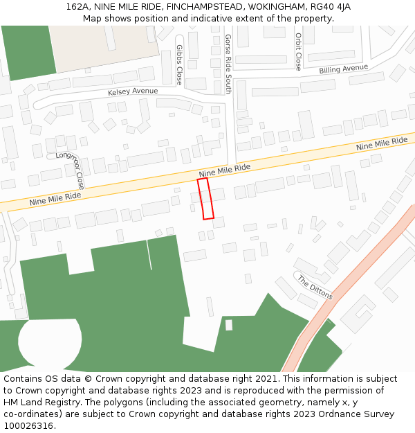 162A, NINE MILE RIDE, FINCHAMPSTEAD, WOKINGHAM, RG40 4JA: Location map and indicative extent of plot