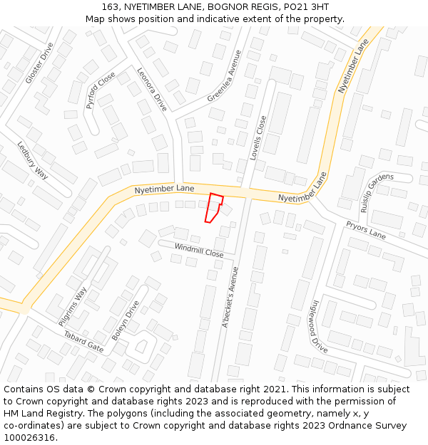 163, NYETIMBER LANE, BOGNOR REGIS, PO21 3HT: Location map and indicative extent of plot