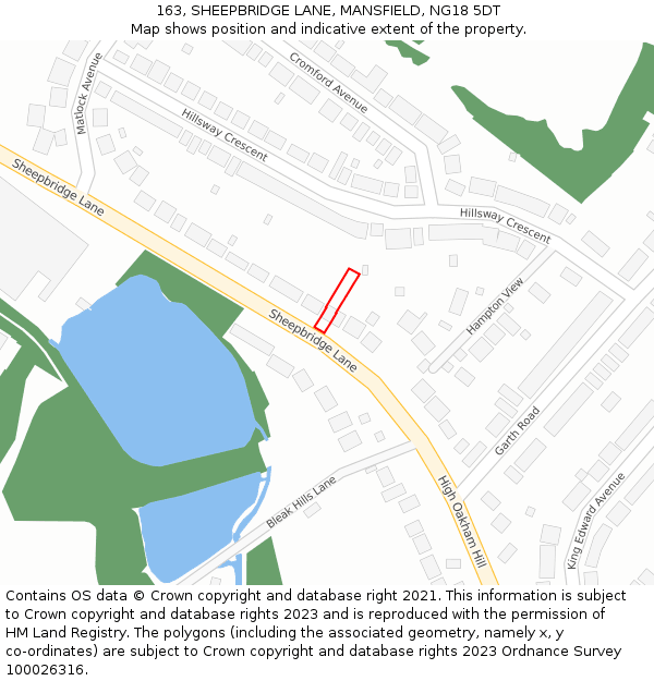 163, SHEEPBRIDGE LANE, MANSFIELD, NG18 5DT: Location map and indicative extent of plot