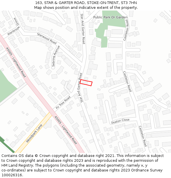 163, STAR & GARTER ROAD, STOKE-ON-TRENT, ST3 7HN: Location map and indicative extent of plot