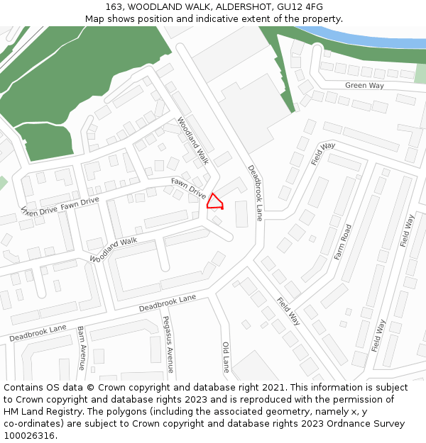 163, WOODLAND WALK, ALDERSHOT, GU12 4FG: Location map and indicative extent of plot