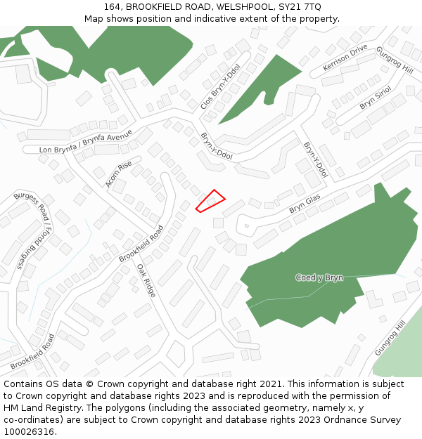 164, BROOKFIELD ROAD, WELSHPOOL, SY21 7TQ: Location map and indicative extent of plot