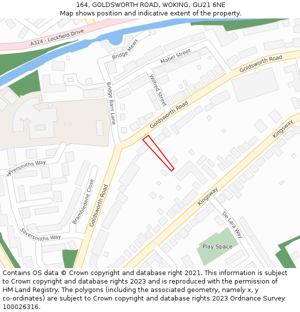 164, GOLDSWORTH ROAD, WOKING, GU21 6NE: Location map and indicative extent of plot