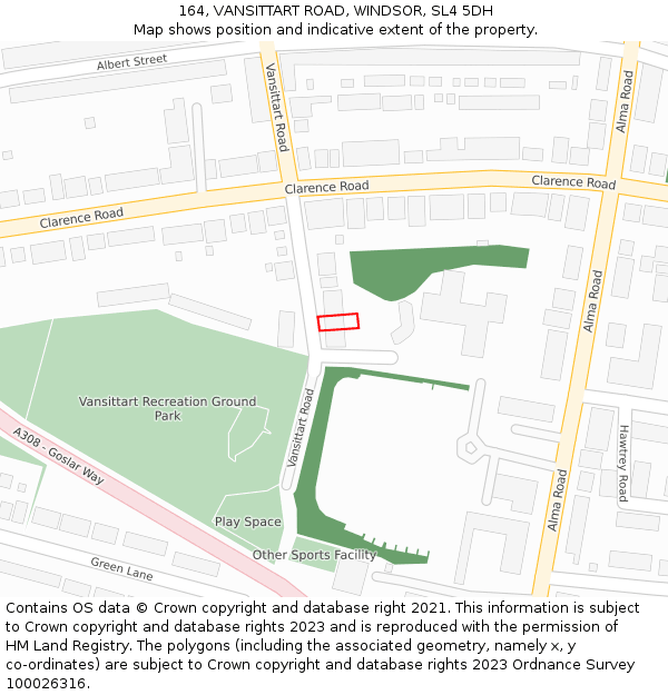 164, VANSITTART ROAD, WINDSOR, SL4 5DH: Location map and indicative extent of plot