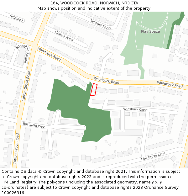 164, WOODCOCK ROAD, NORWICH, NR3 3TA: Location map and indicative extent of plot
