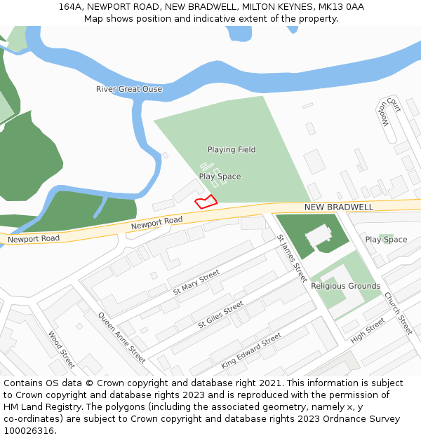 164A, NEWPORT ROAD, NEW BRADWELL, MILTON KEYNES, MK13 0AA: Location map and indicative extent of plot