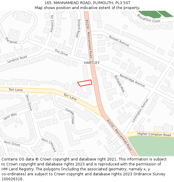 165, MANNAMEAD ROAD, PLYMOUTH, PL3 5ST: Location map and indicative extent of plot