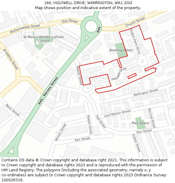 166, HOLYWELL DRIVE, WARRINGTON, WA1 2GG: Location map and indicative extent of plot