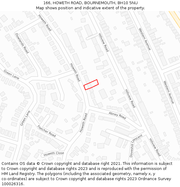 166, HOWETH ROAD, BOURNEMOUTH, BH10 5NU: Location map and indicative extent of plot
