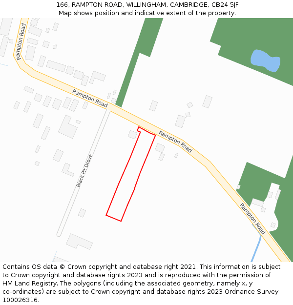 166, RAMPTON ROAD, WILLINGHAM, CAMBRIDGE, CB24 5JF: Location map and indicative extent of plot