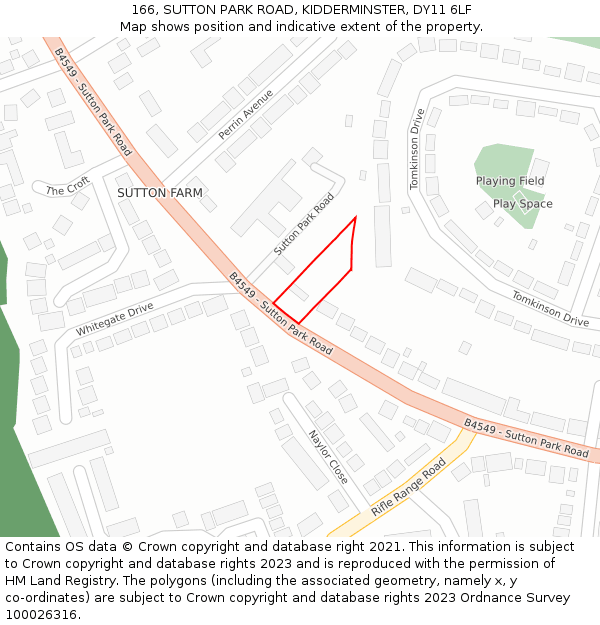 166, SUTTON PARK ROAD, KIDDERMINSTER, DY11 6LF: Location map and indicative extent of plot