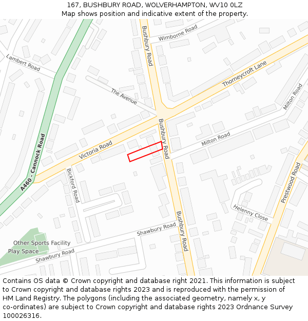 167, BUSHBURY ROAD, WOLVERHAMPTON, WV10 0LZ: Location map and indicative extent of plot