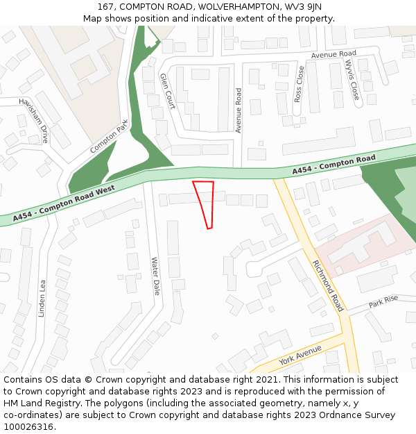167, COMPTON ROAD, WOLVERHAMPTON, WV3 9JN: Location map and indicative extent of plot