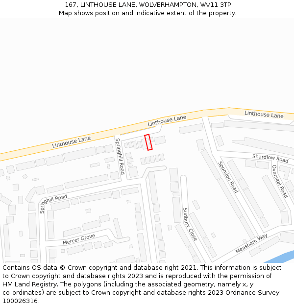 167, LINTHOUSE LANE, WOLVERHAMPTON, WV11 3TP: Location map and indicative extent of plot